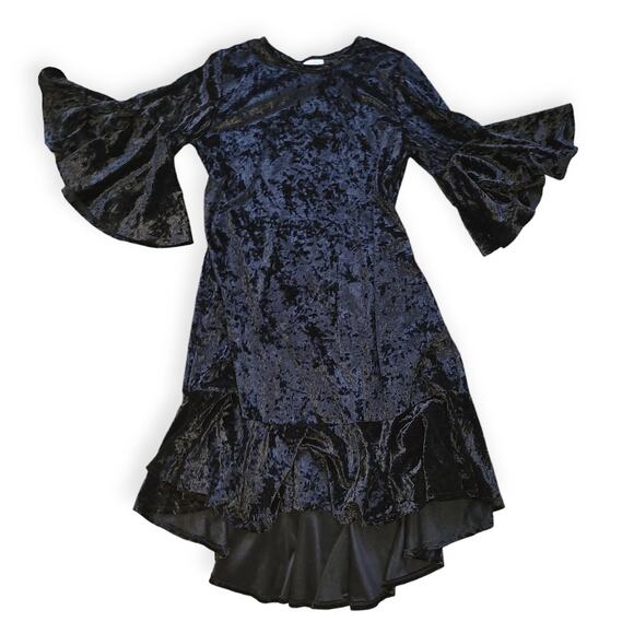 Lularoe Maurine Black Velvet High Neck Ruffle Hem 3/4 Bell Sleeve Dress Sz M - Picture 1 of 9
